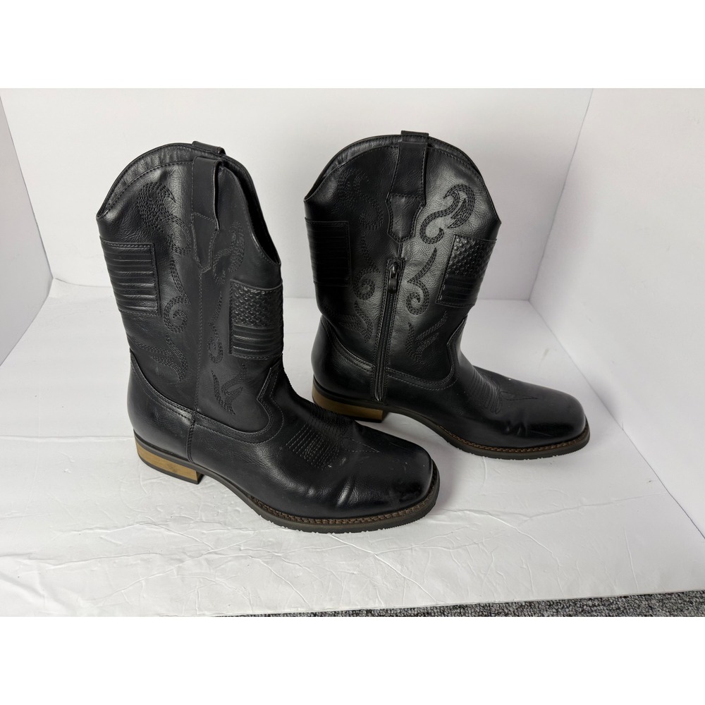 Bruno Marc American Flag Embossed Cowboy Boots Square Toe Side Zip Mens 11